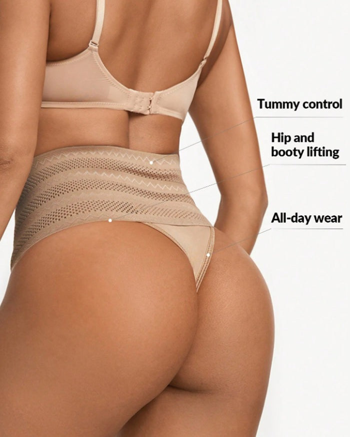 Women's High Waist Shaping Thong Breathable Tummy Control Shapewear Panty - By Qivii