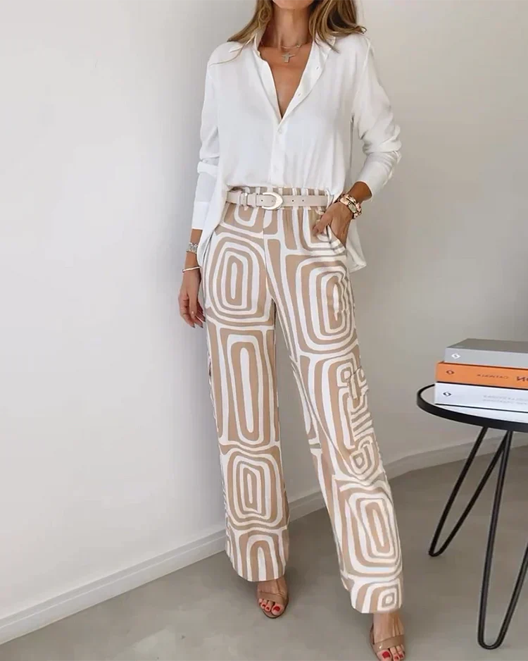 Liora | Elegant Printed Wide Leg Two Piece Summer Set by Qivii