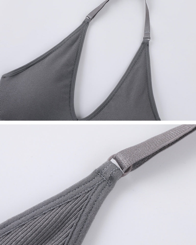 Deep V Sexy Halter Neck Backless Triangle Cup Wireless Bra