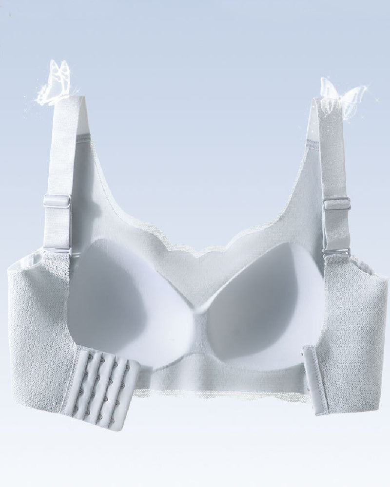 Seamless Fixed Full Cup Bra Ultra-thin Sexy Lace Push Up Wave Trim Bralette - By Qivii
