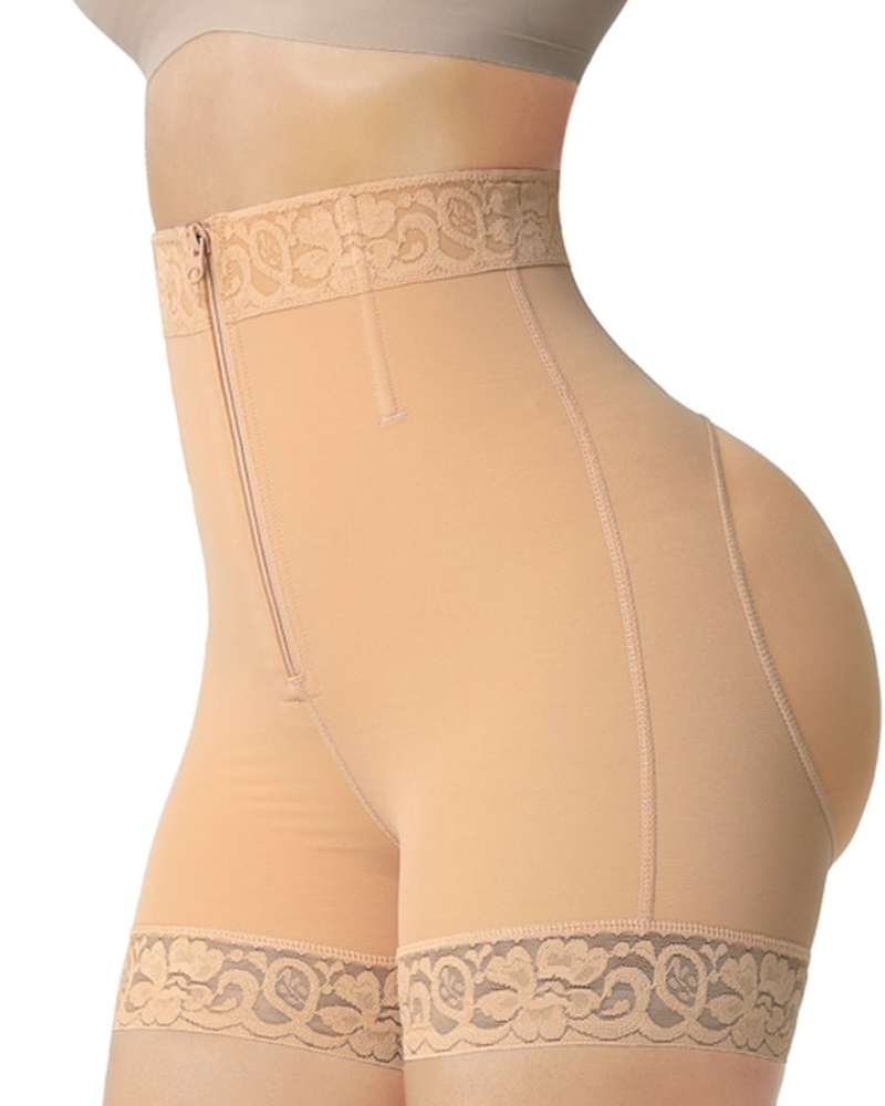 Shapshe® Mid Waist Tummy Control Front Zipper High Compression Butt Lifter Shaper Fajas Shorts - By Qivii