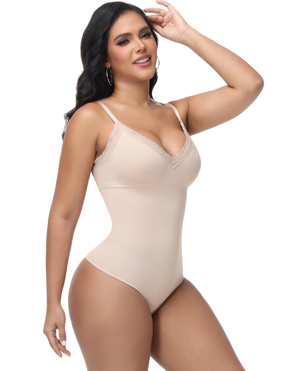 Shapshe® Lace Trimmed Seamless Hip Lift Shapewear Bodysuit