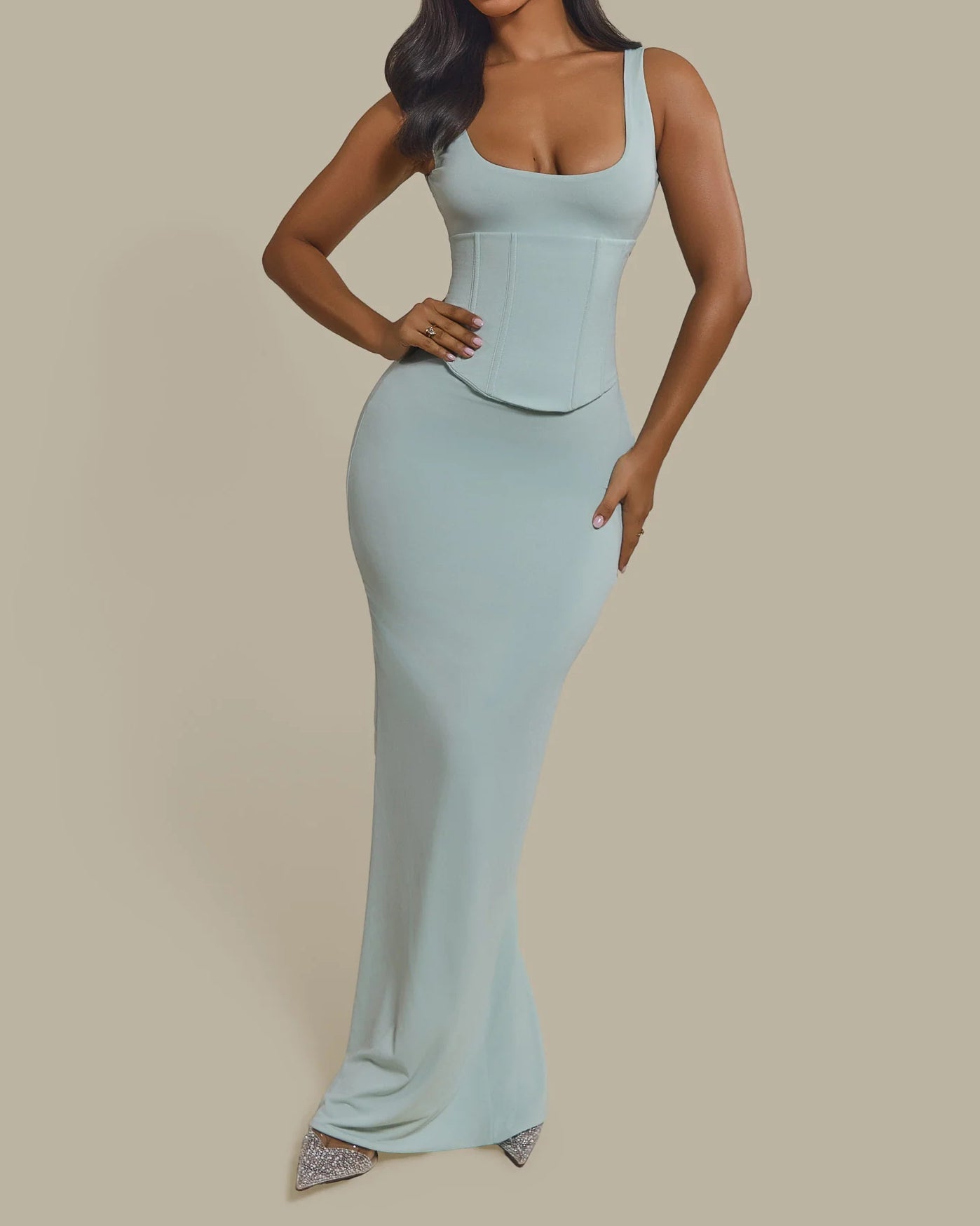 Hourglass Figure Body Shaper The Corset Maxi Dress Two-Piece Set - By Qivii