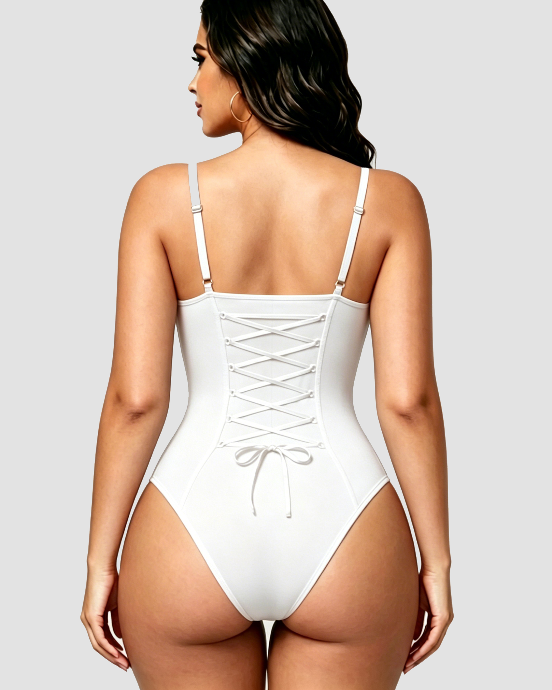 Hourglass Front Zipper Bodysuit with Lace-Up Back - By Qivii