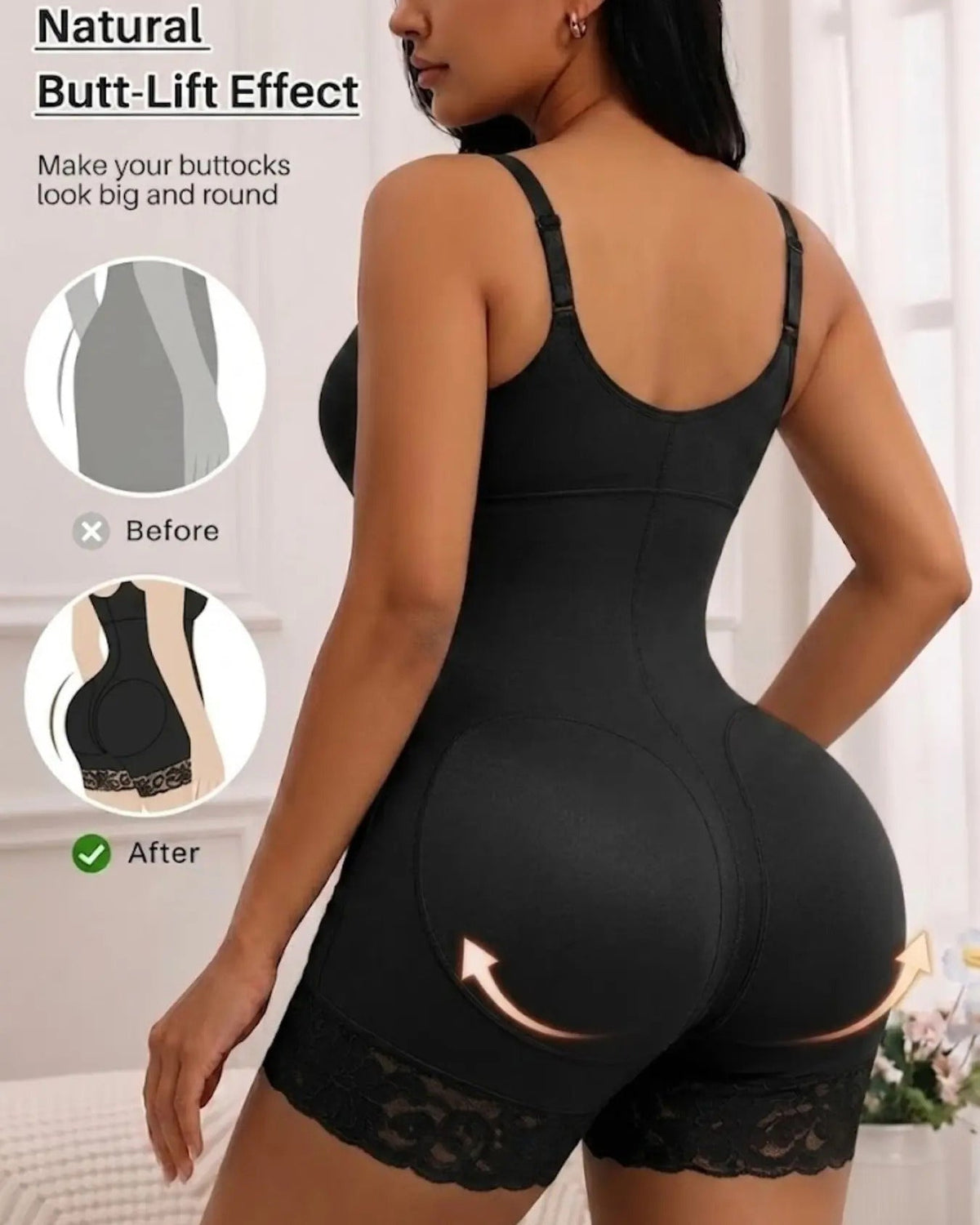 Front Zip Adjustable Strap Tummy Control Butt Lifting Bodysuit Shapewear
