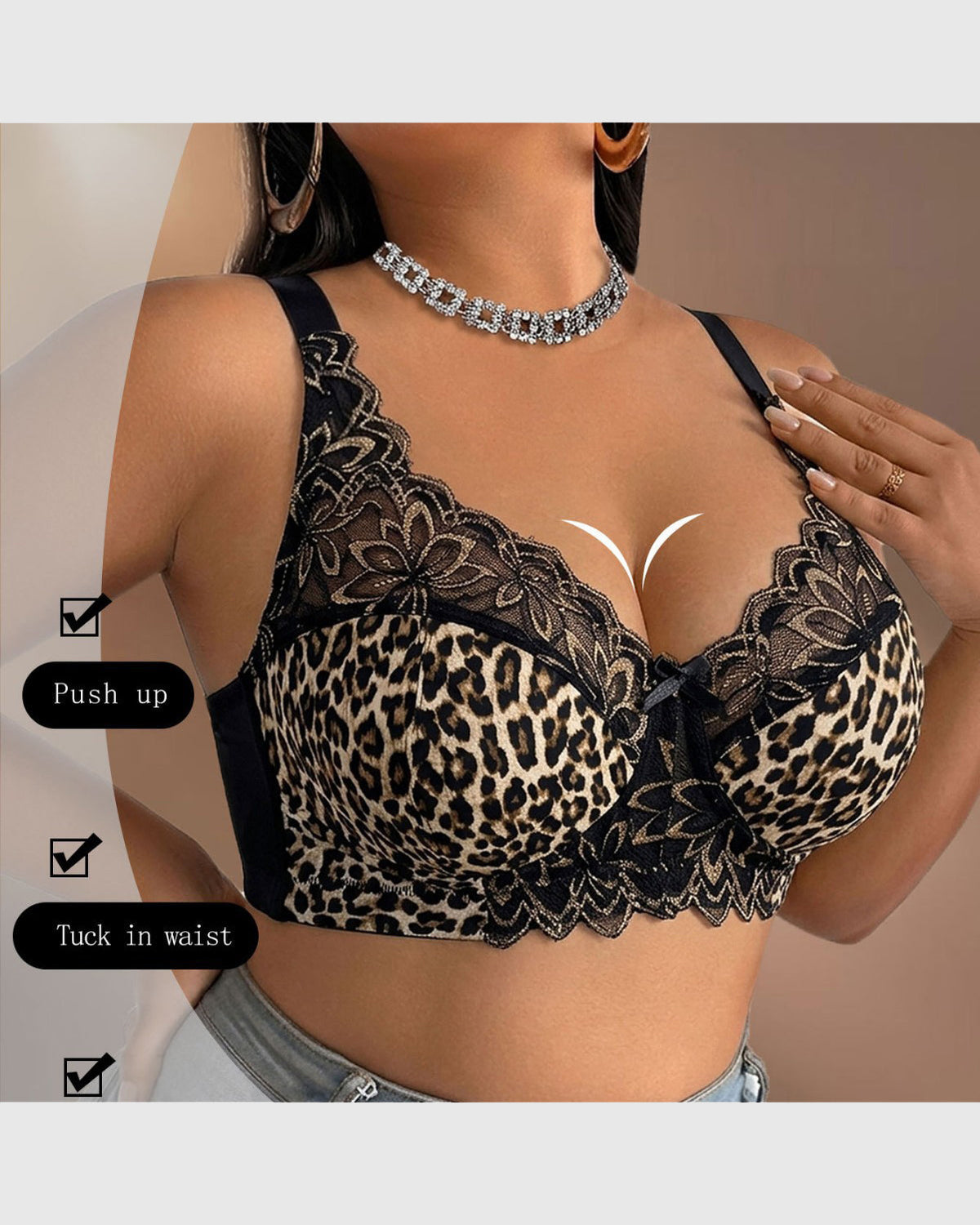 Leopard Print Lace Adjustable Strap Plus Size Support Shapewear Bra