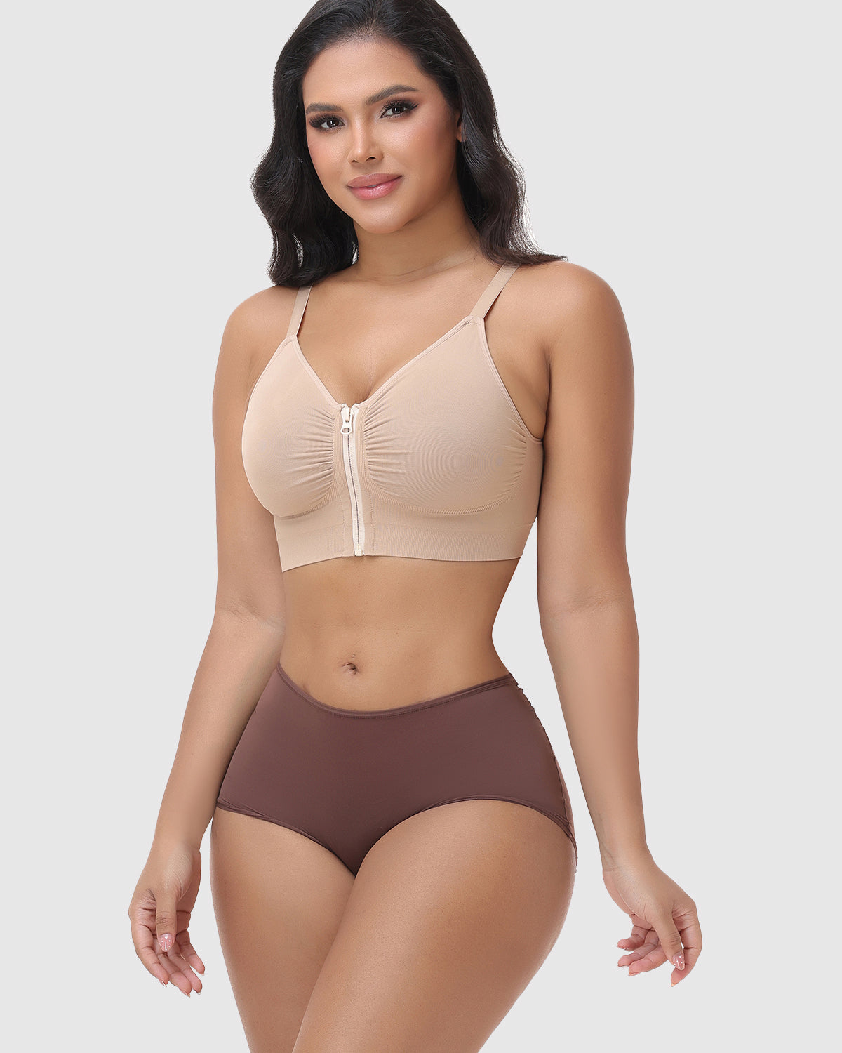 Front Zip Adjustable Strap Shaping Bra Wire Free Support Underwear