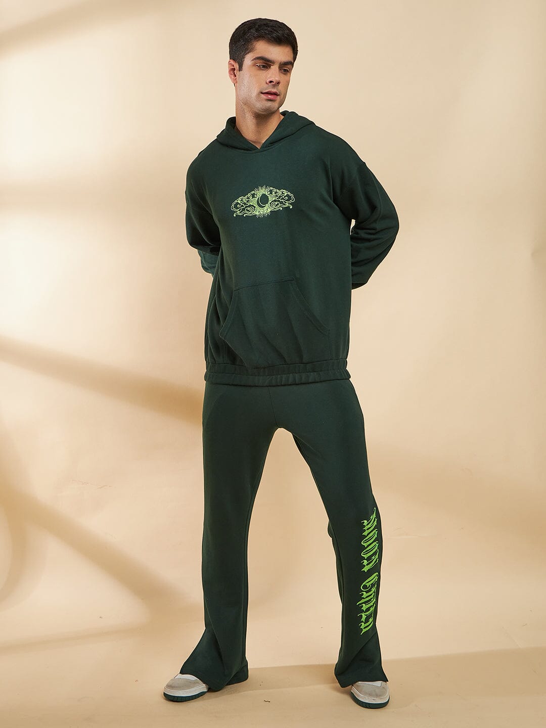 Moss Green Embroidered Oversized Hoodie
