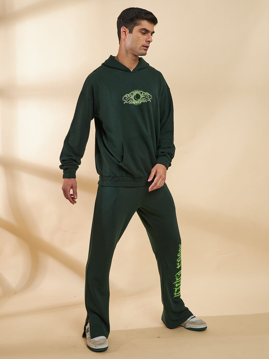 Moss Green Embroidered Oversized Hoodie