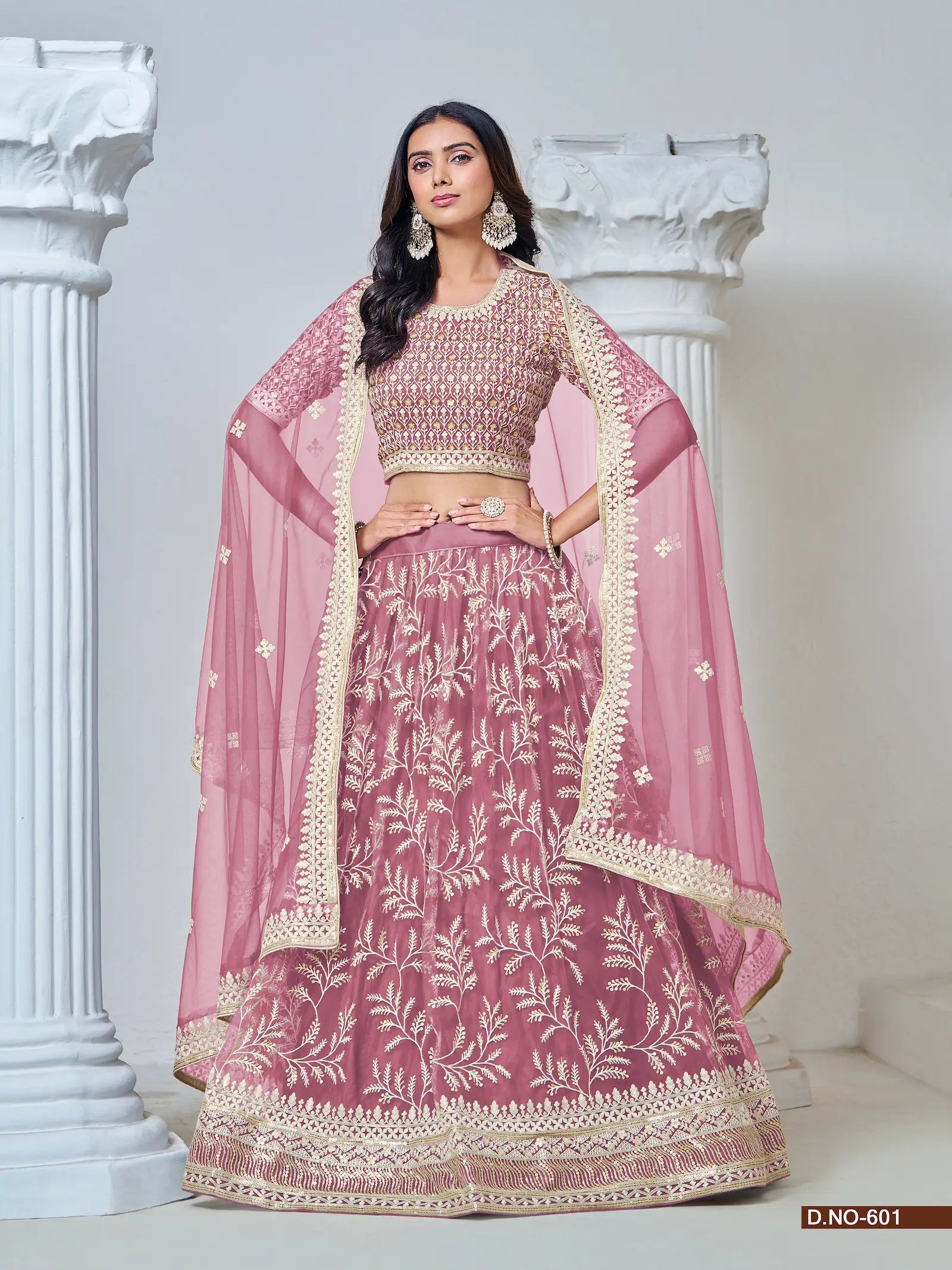 Blush Pink Net Lehenga Choli With Thread & Sequence Embroidery Work - qivii