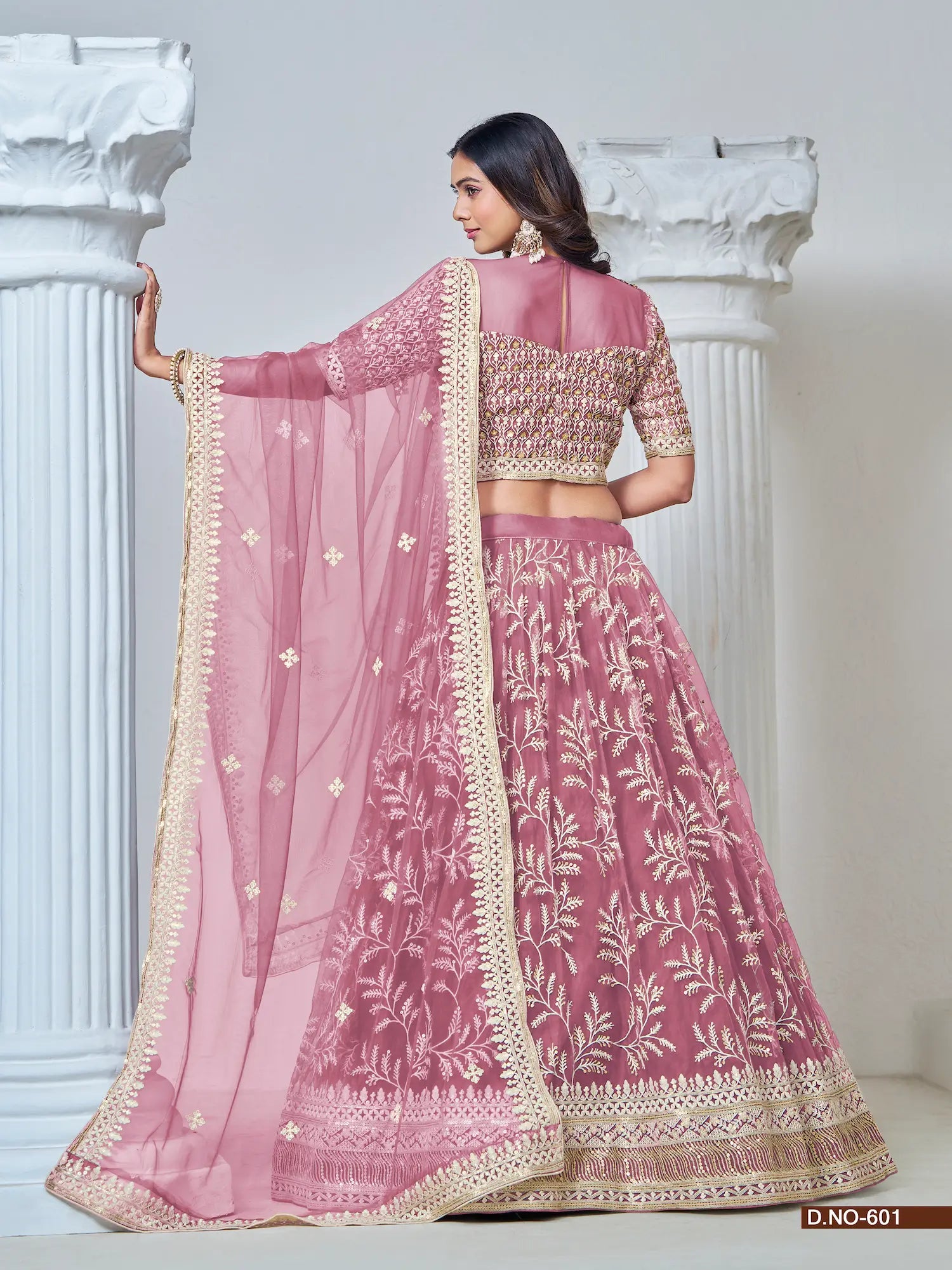 Blush Pink Net Lehenga Choli With Thread & Sequence Embroidery Work - qivii