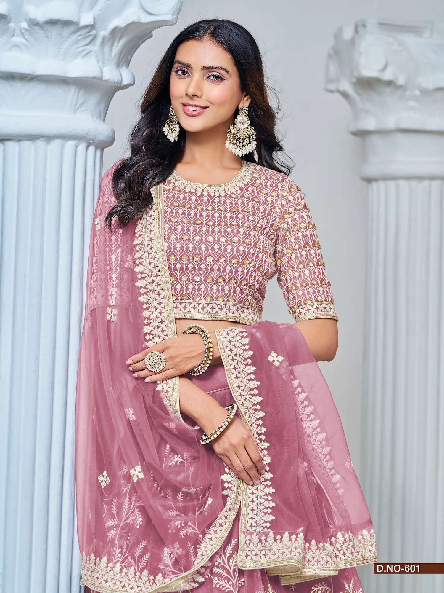 Blush Pink Net Lehenga Choli With Thread & Sequence Embroidery Work - qivii