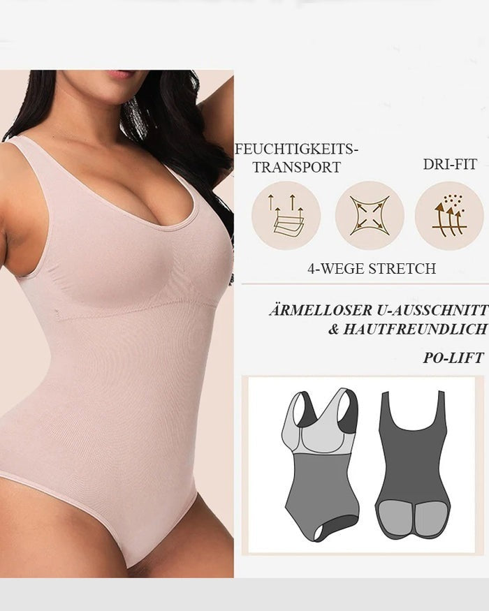 Tummy Control Scoop Neck Sculpting Thong Tank Top Shapewear Bodysuits - By Qivii