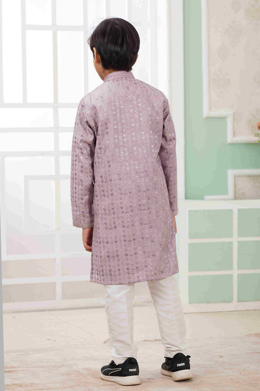 Boy's Lilac Art Silk Embroidery Kurta Set