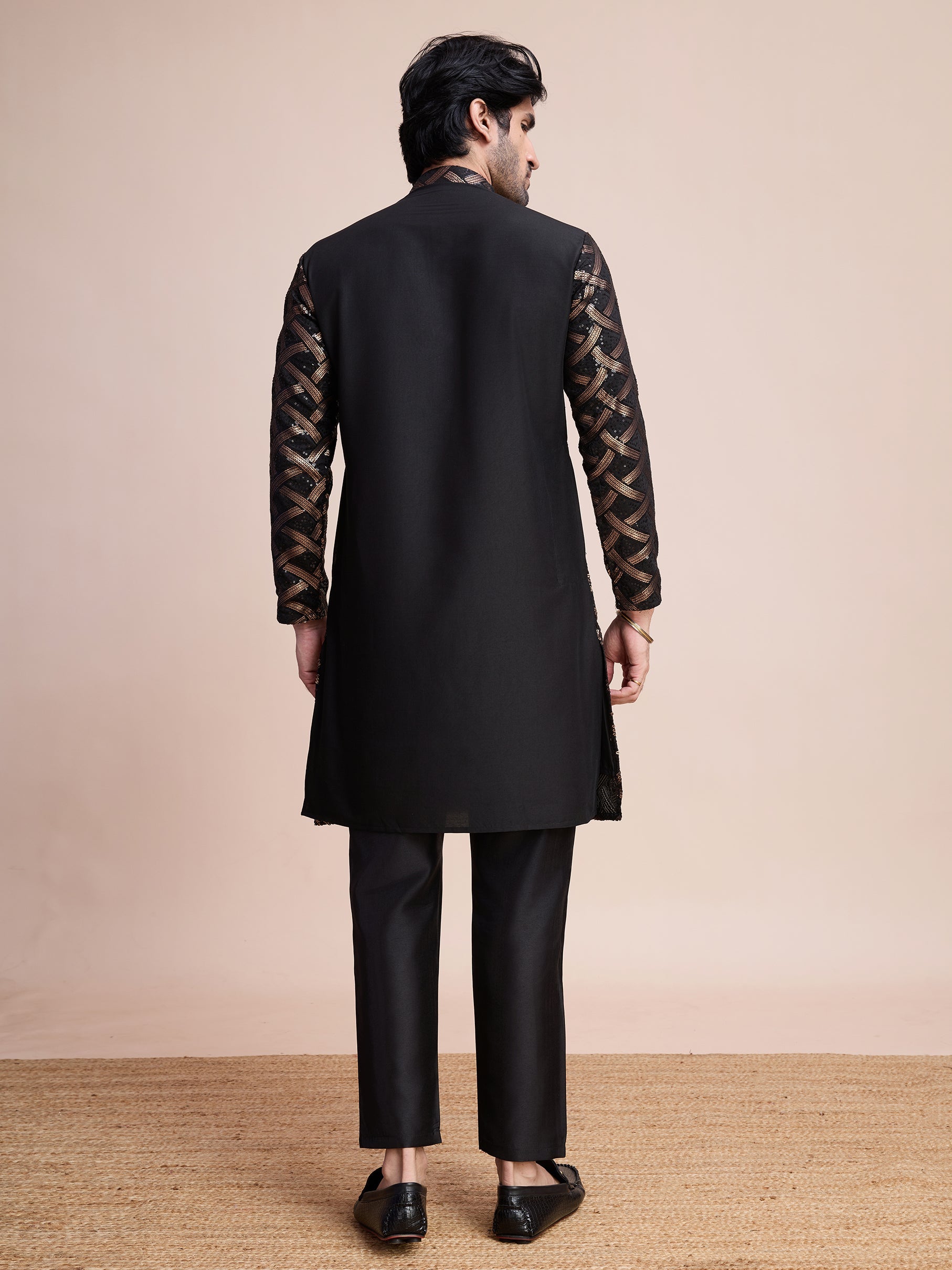 BLACK SILK THREAD & SEQUENCE EMBROIDERED WORK KURTA - qivii