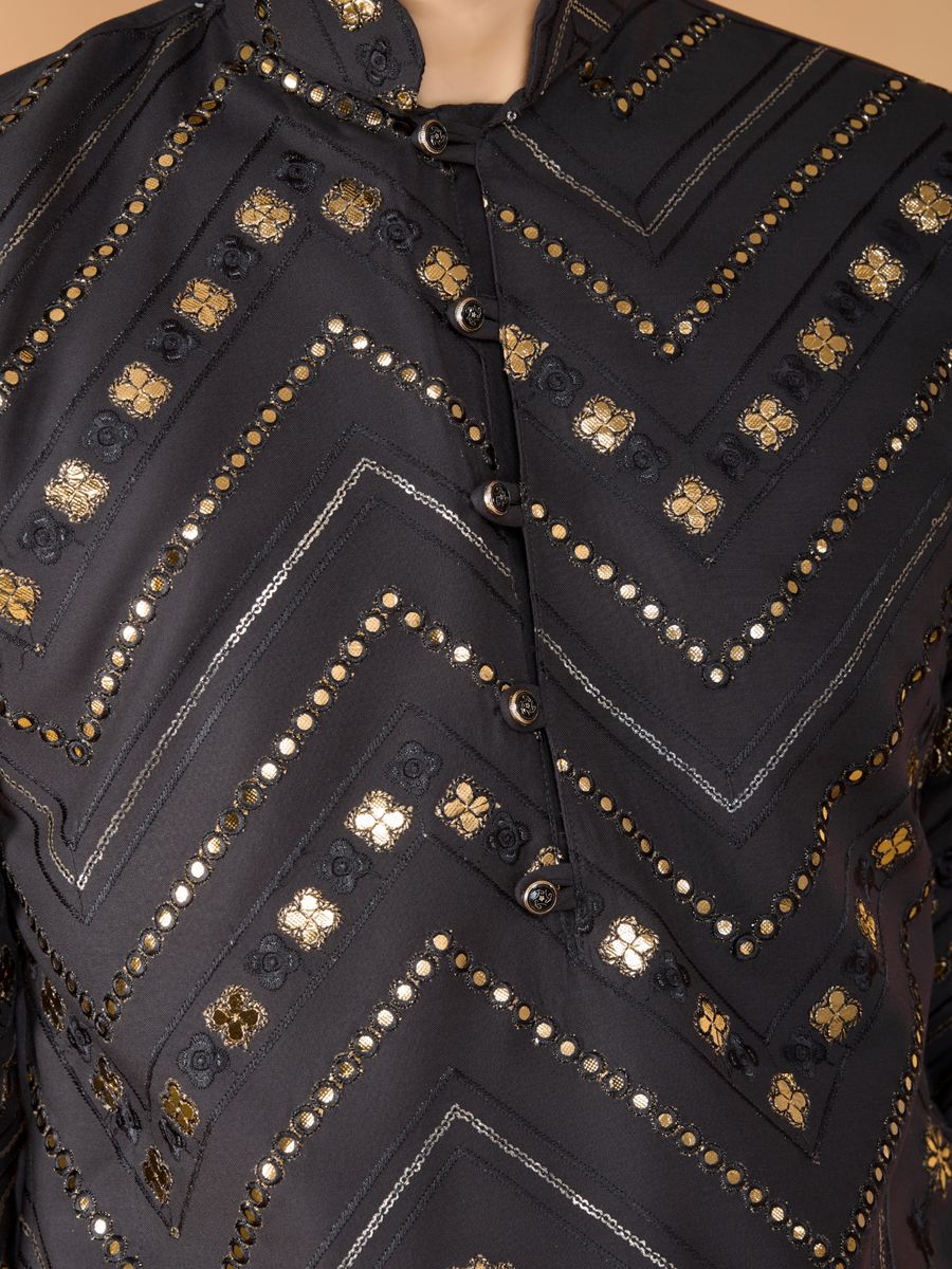 GREY PURE VISCOSE RAYON THREAD & SEQUENCE EMBROIDERED WORK KURTA - qivii