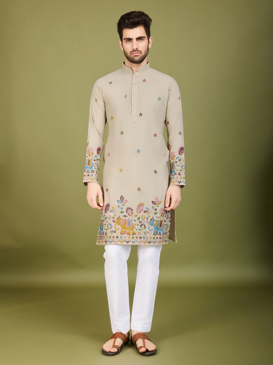 IVERY COTTON THREAD, SEQUENCE EMBROIDERED WORK KURTA - qivii