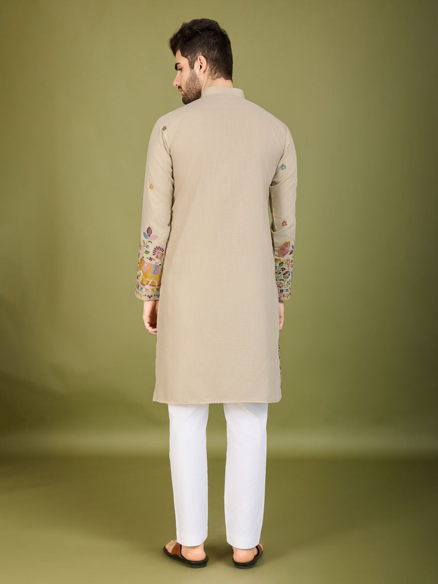 IVERY COTTON THREAD, SEQUENCE EMBROIDERED WORK KURTA - qivii