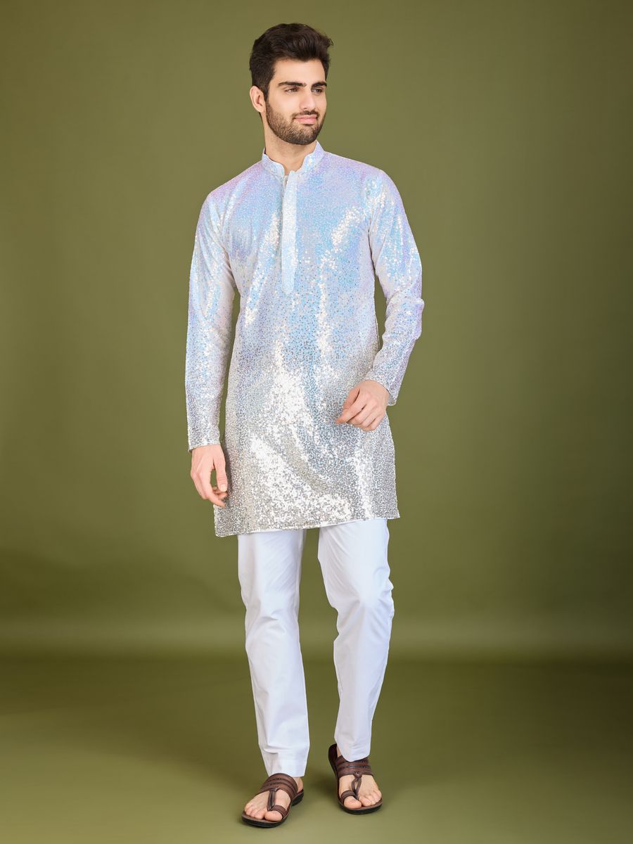 OMBRE YELLOW REAL GEORGETTE THREAD & SEQUENCE EMBROIDERED WORK KURTA - qivii