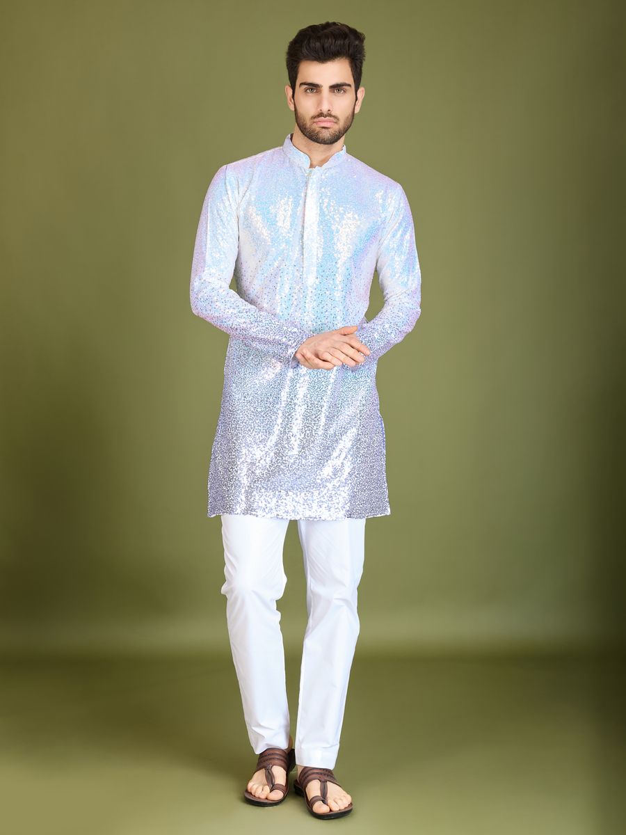 OMBRE PURPLE REAL GEORGETTE THREAD & SEQUENCE EMBROIDERED WORK KURTA - qivii