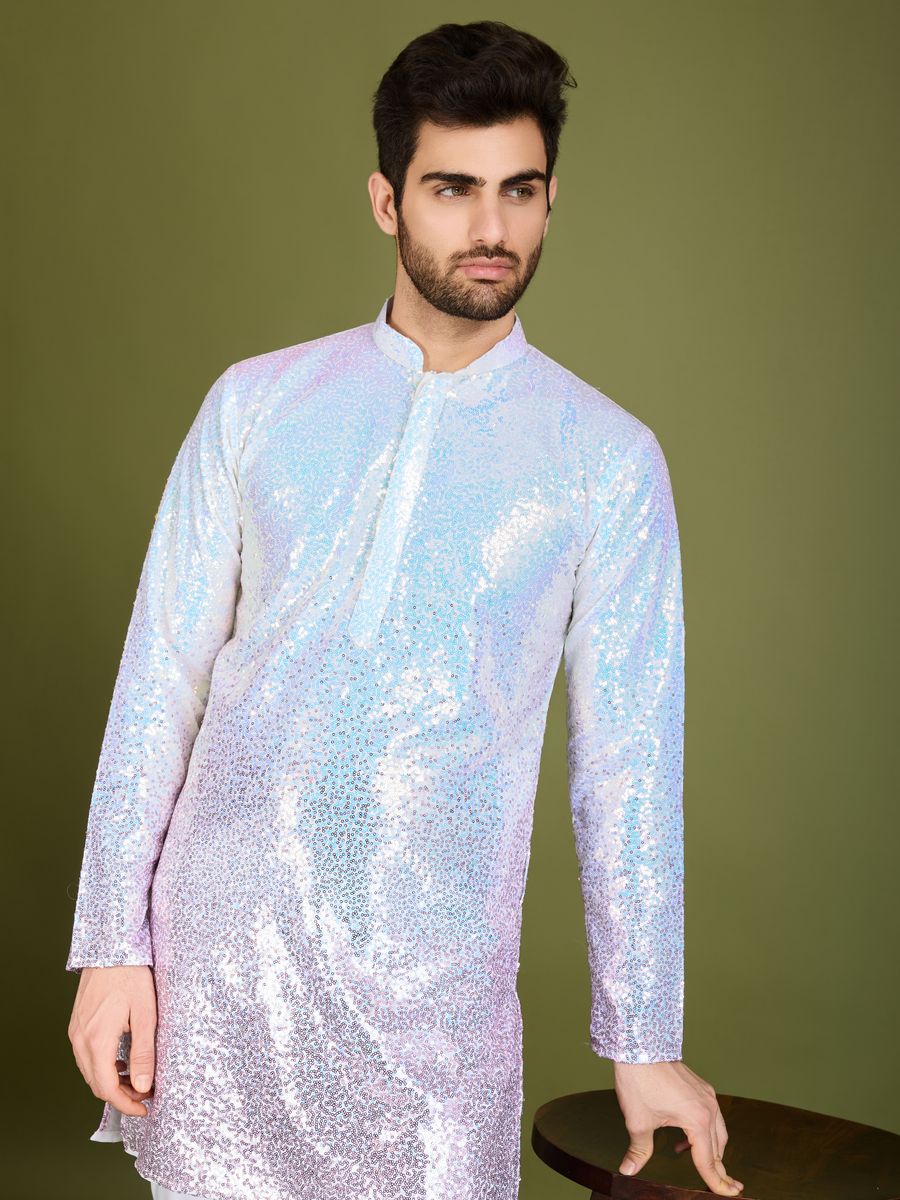 OMBRE PINK REAL GEORGETTE THREAD & SEQUENCE EMBROIDERED WORK KURTA - qivii