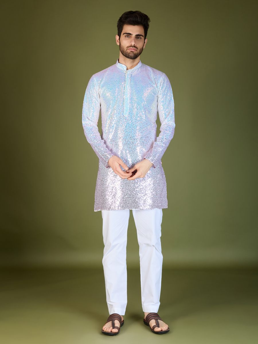 OMBRE PINK REAL GEORGETTE THREAD & SEQUENCE EMBROIDERED WORK KURTA - qivii
