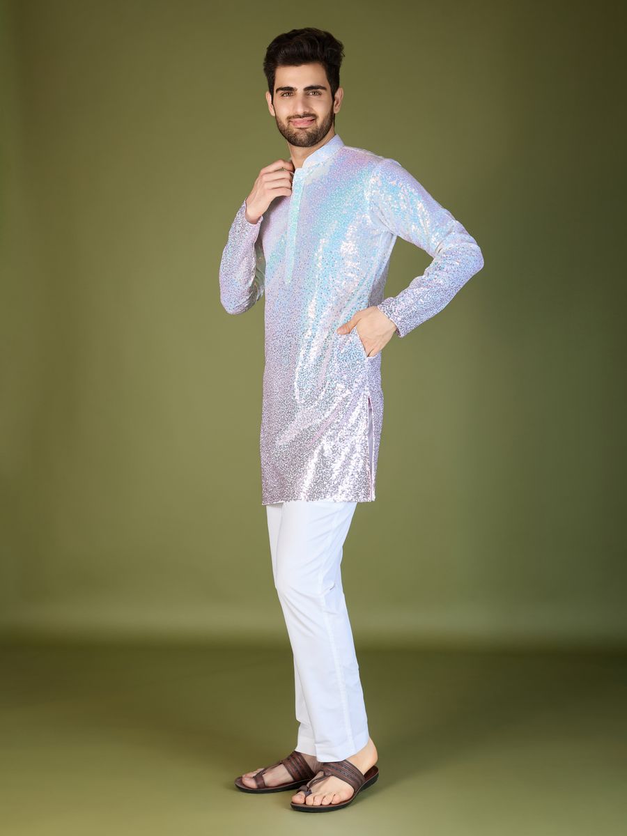 OMBRE PINK REAL GEORGETTE THREAD & SEQUENCE EMBROIDERED WORK KURTA - qivii
