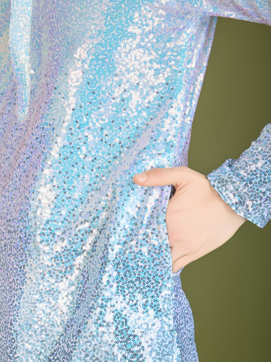 OMBRE BLUE REAL GEORGETTE THREAD & SEQUENCE EMBROIDERED WORK KURTA - qivii