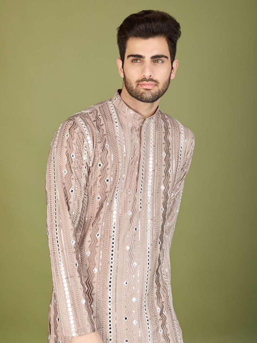 IVERY PURE VISCOSE RAYON THREAD, SEQUENCE & FOIL MIRROR EMBROIDERED WORK KURTA - qivii
