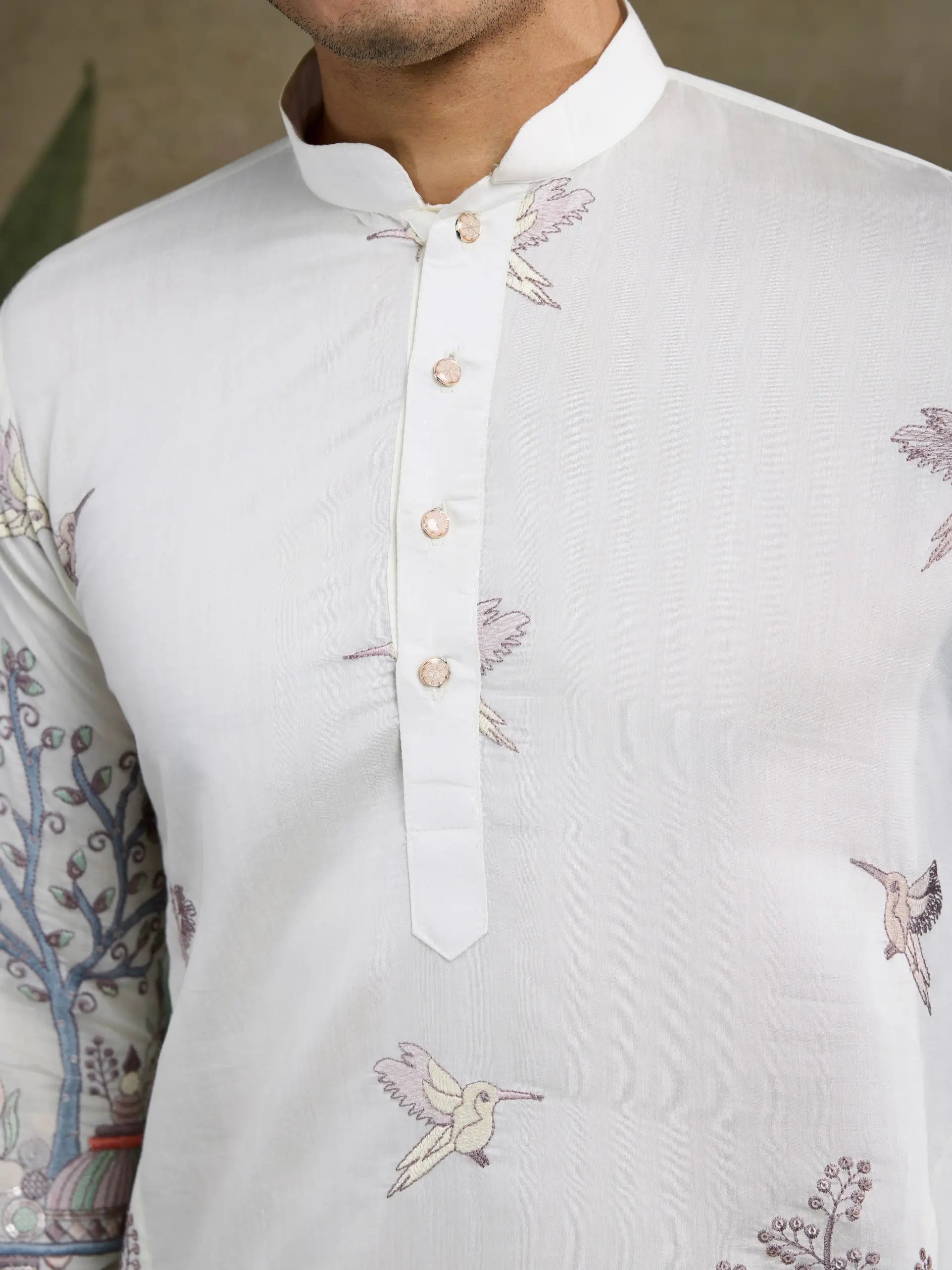 White Viscose Silk Thread & Sequence Embroidered Work Kurta With Pant - qivii