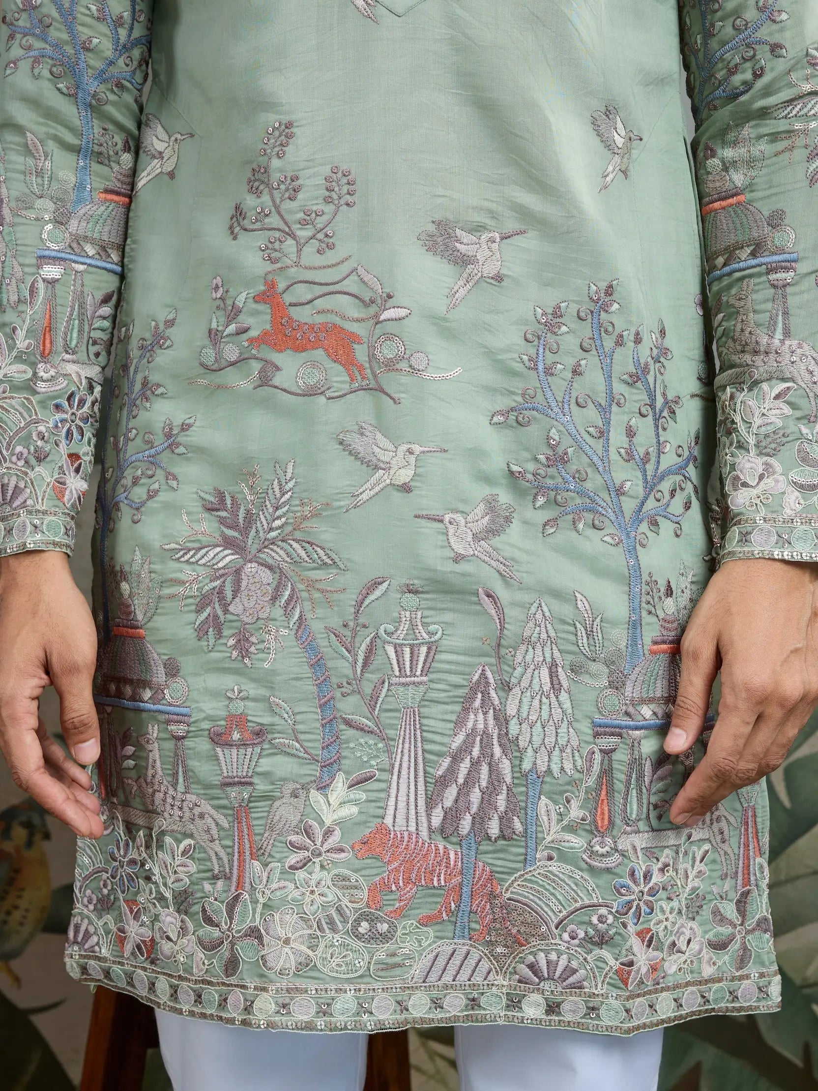 Pista Green Viscose Silk Thread & Sequence Embroidered Work Kurta With Pant - qivii