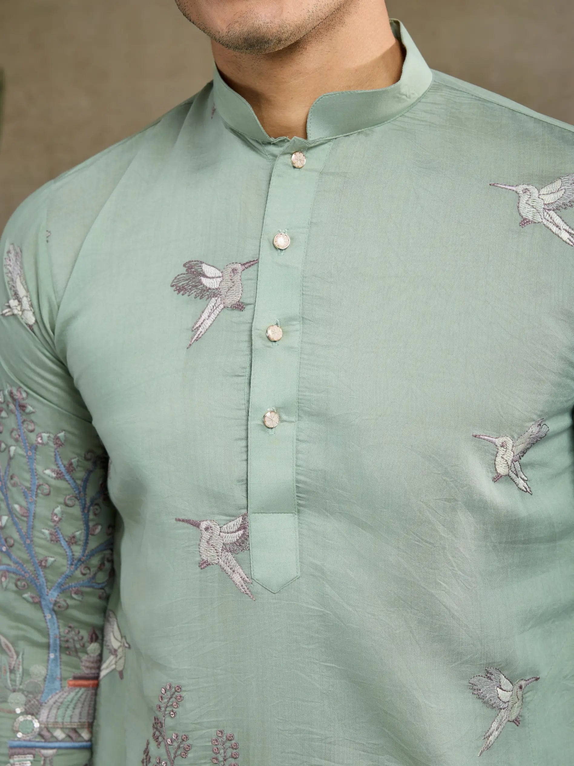 Pista Green Viscose Silk Thread & Sequence Embroidered Work Kurta With Pant - qivii