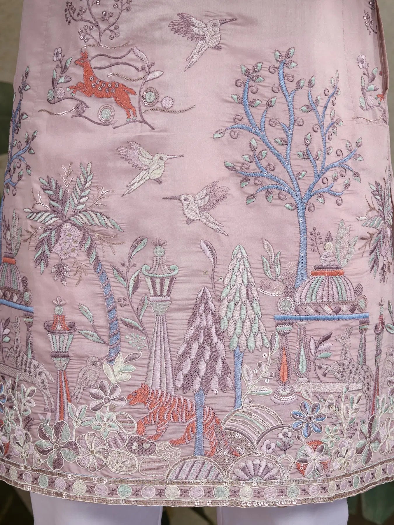 Peach Viscose Silk Thread & Sequence Embroidered Work Kurta With Pant - qivii