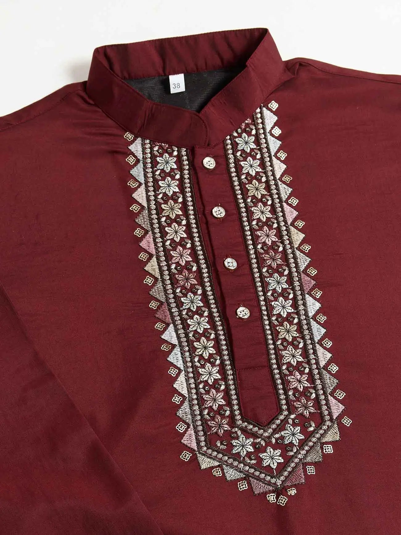 Maroon Wedding Wear Thread Sequins Embroidery Work Kurta And Koti(Jacket) - qivii