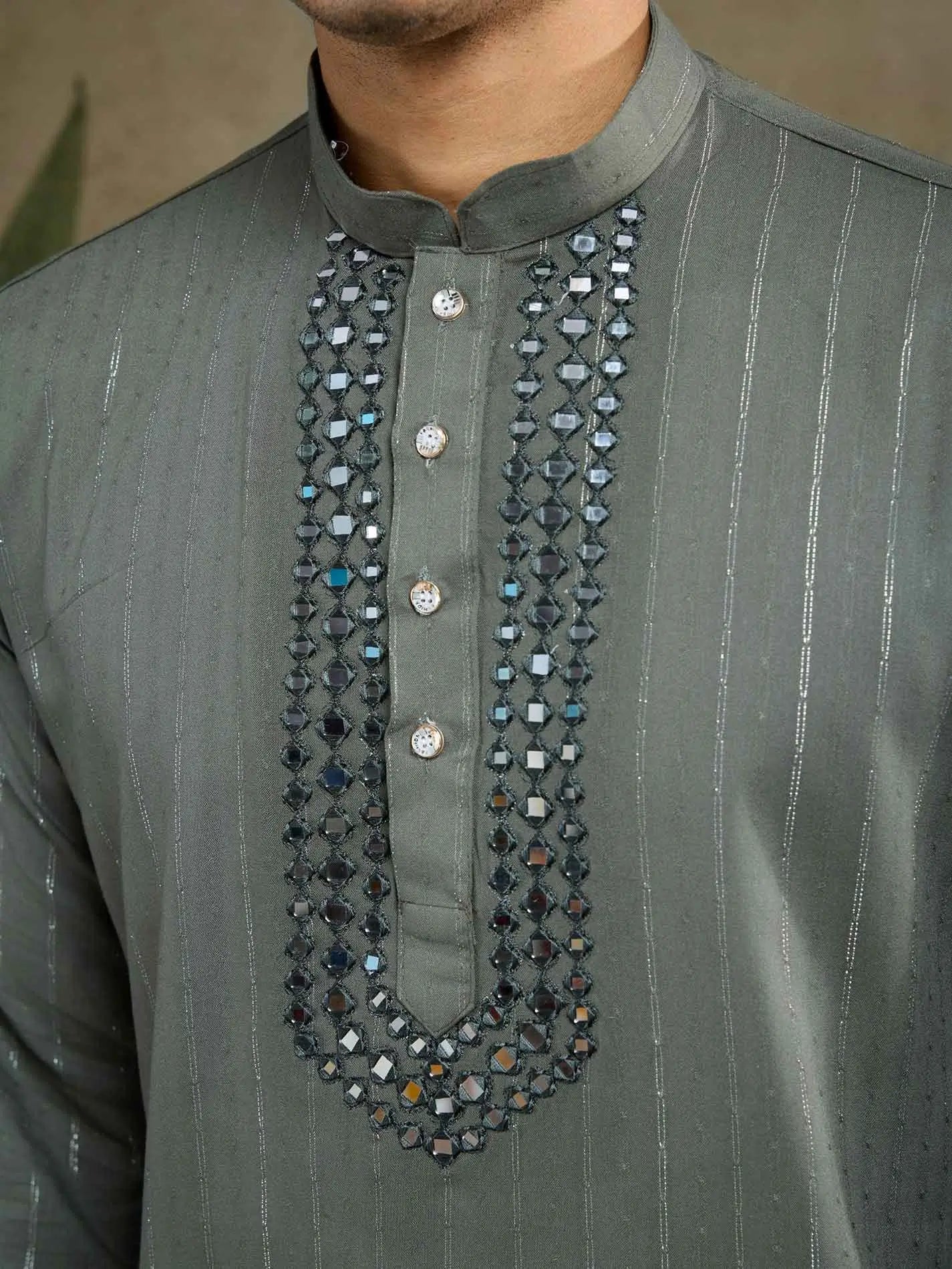 Rust Green Mirror Work And Zari Work Rayon Kurta & Dupatta With Pant - qivii