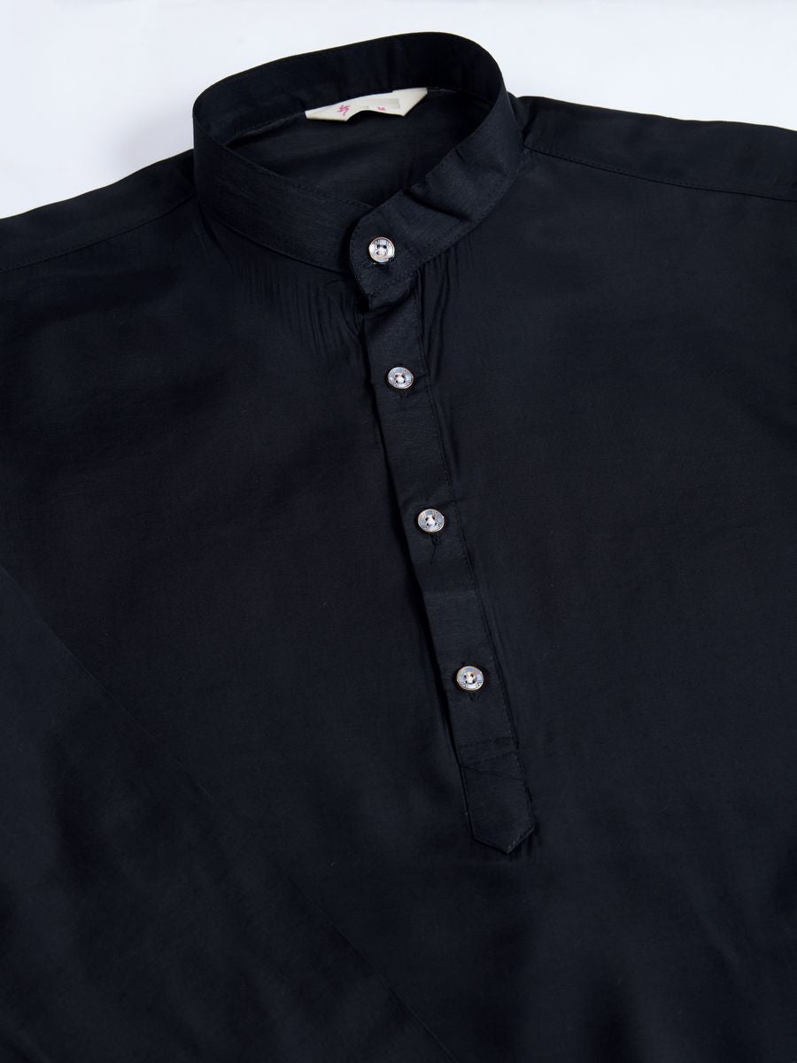 BLACK VISCOSE SILK THREAD & SWAROVSKI EMBOIDERED WORK KURTA KOTI - qivii