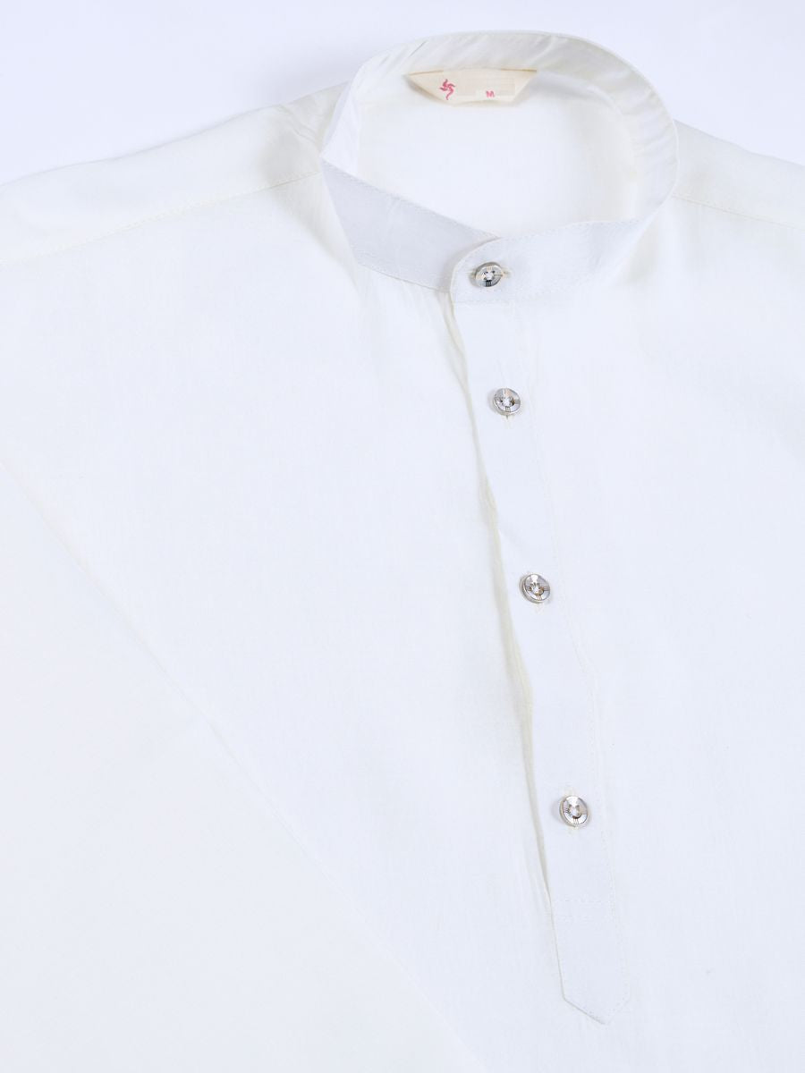 WHITE VISCOSE SILK THREAD & SWAROVSKI EMBOIDERED WORK KURTA KOTI - qivii