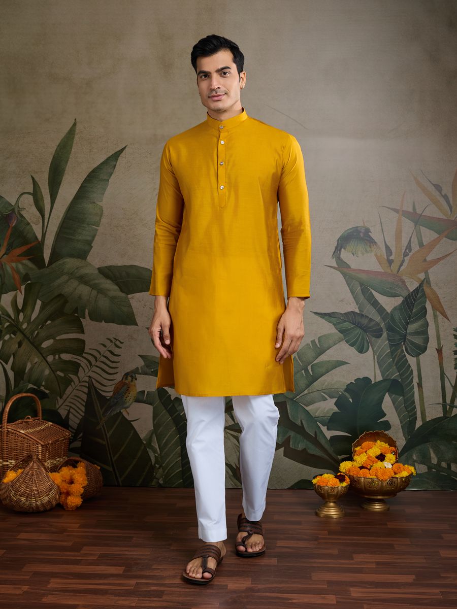 YELLOW VISCOSE SILK THREAD & SWAROVSKI EMBOIDERED WORK KURTA KOTI - qivii