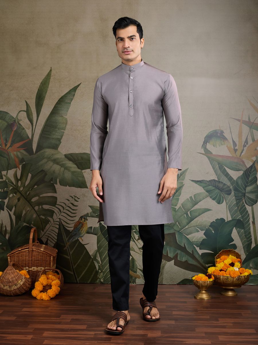 GREY VISCOSE SILK THREAD & SWAROVSKI EMBOIDERED WORK KURTA KOTI - qivii