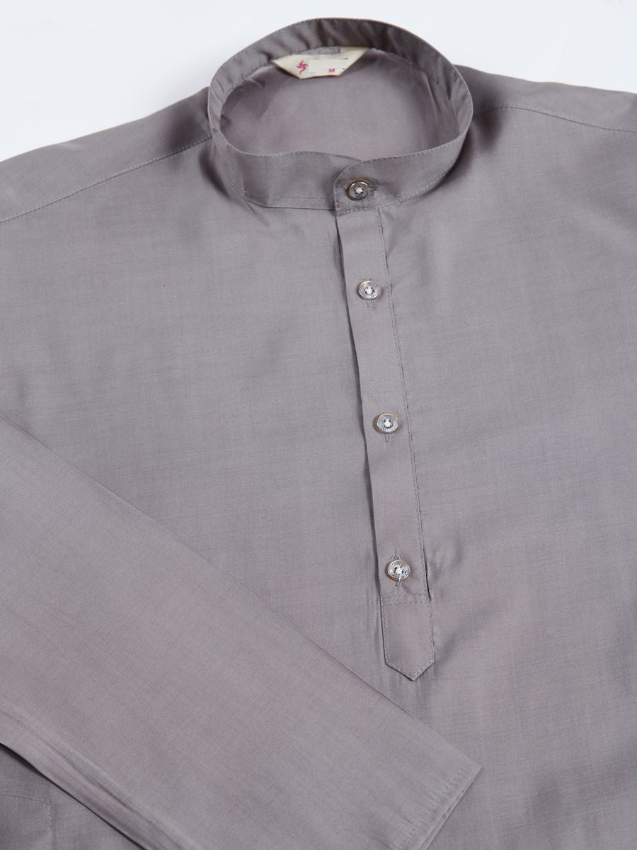 GREY VISCOSE SILK THREAD & SWAROVSKI EMBOIDERED WORK KURTA KOTI - qivii