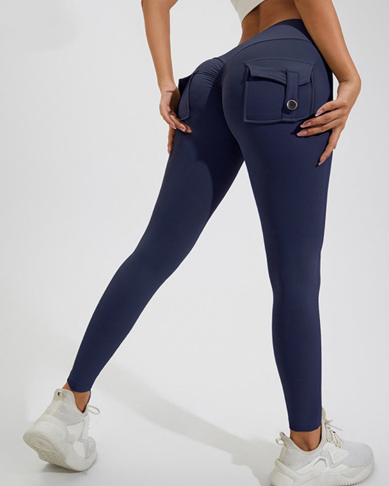 Peach Hip Fitness Leggings with Cargo Pockets - By Qivii