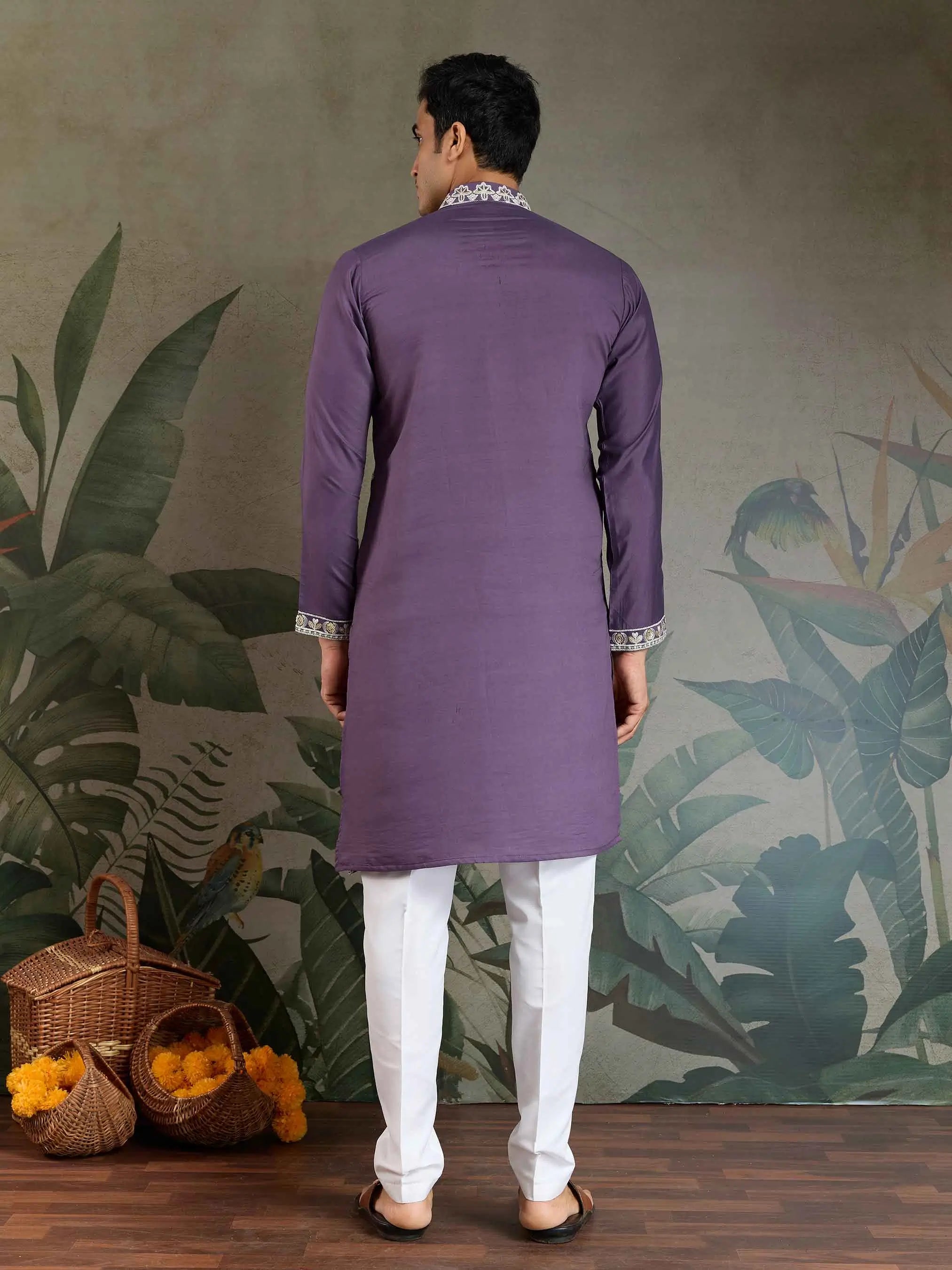 Pastel Purple Thread & Sequins Embroidery Work Rayon Kurta With Pant - qivii