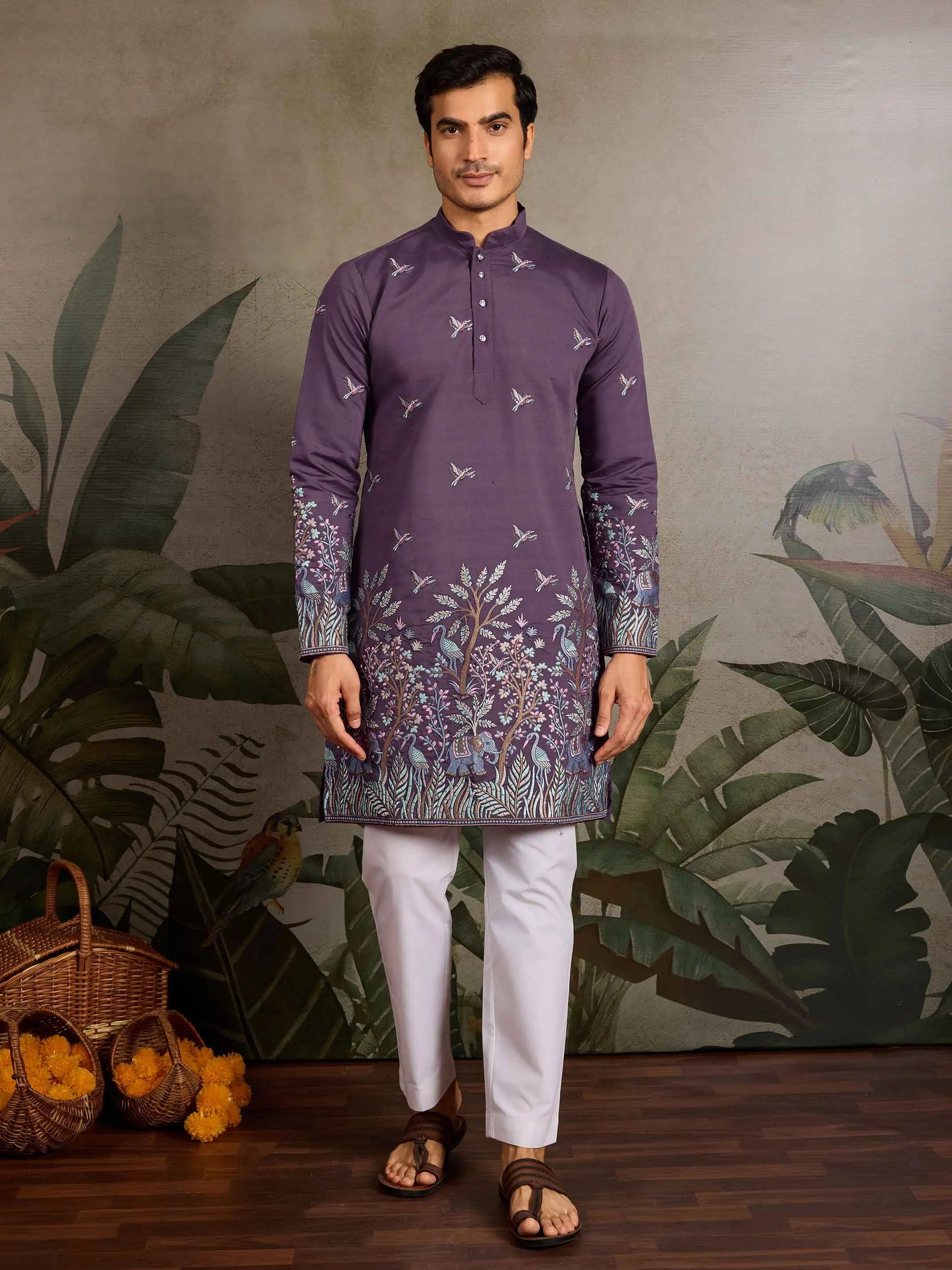 Dusty Purple Kurta Set With Embroidery Work - qivii