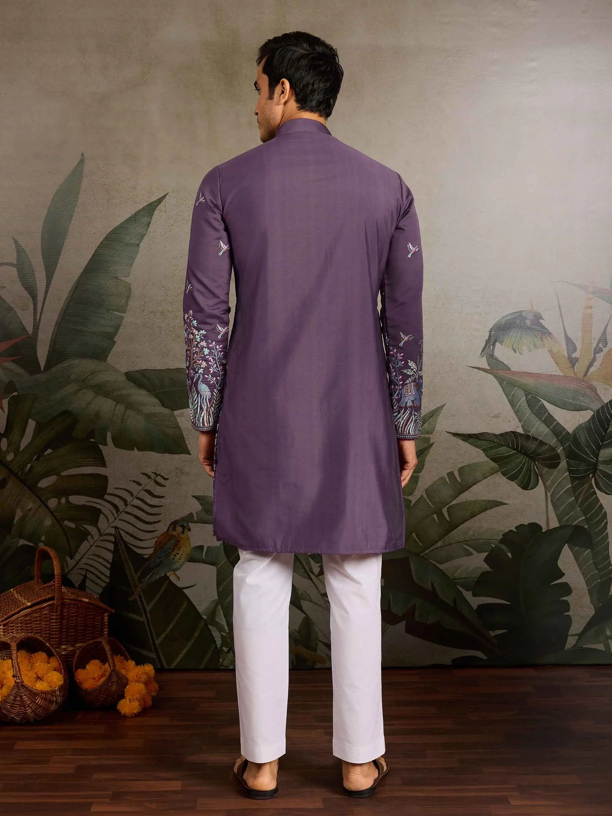 Dusty Purple Kurta Set With Embroidery Work - qivii
