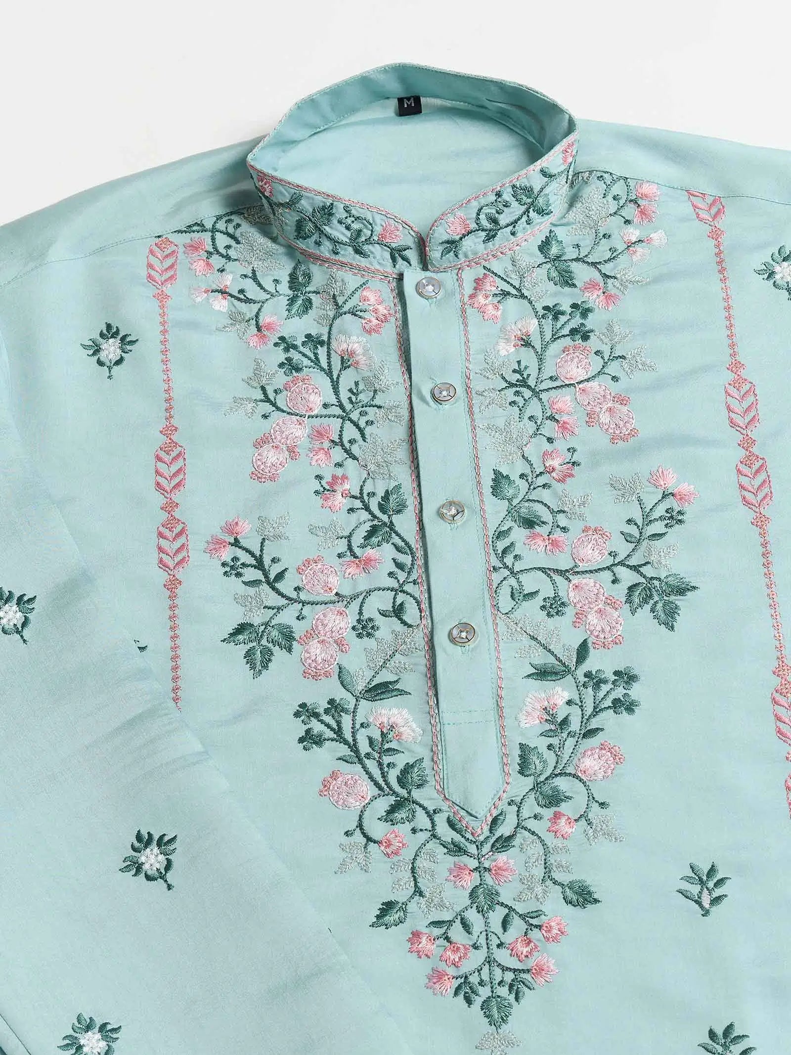 Cadet Blue Viscose Silk Thread And Sequins Embroidery Work Kurta With Pant - qivii