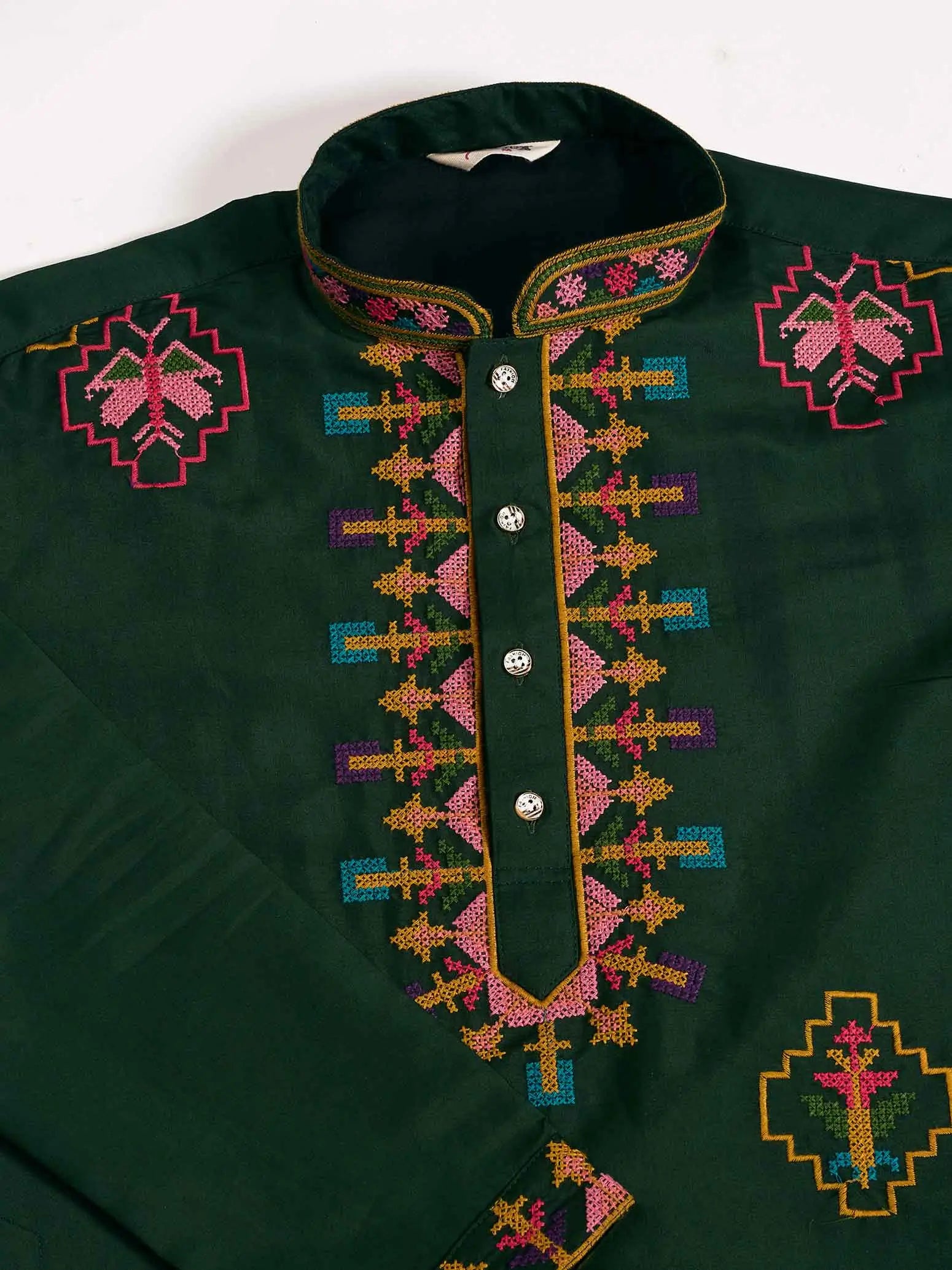 Festive Green Kurta Set with Multi-Thread Embroidery Work - qivii