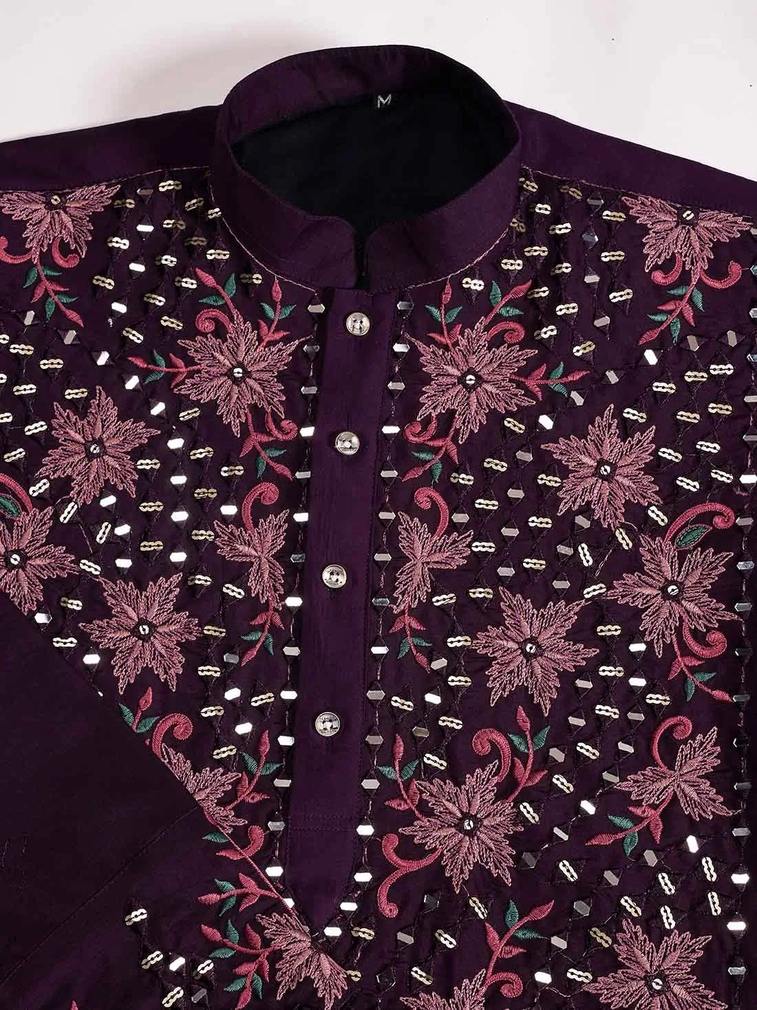 Elegant Purple Kurta Set With Mirror & Sequins Embroidery