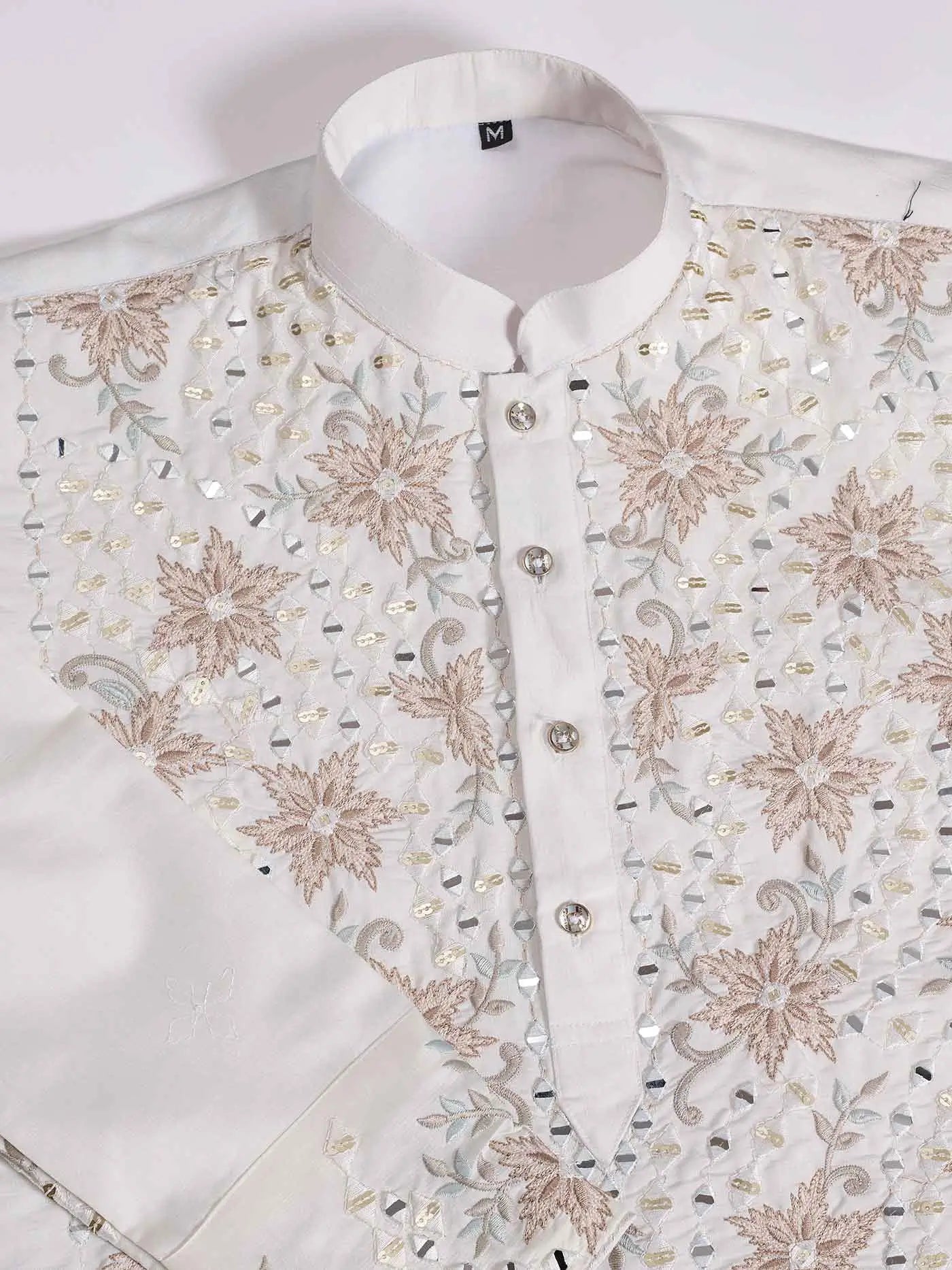 Elegant White Kurta Set With Mirror & Sequins Embroidery - qivii