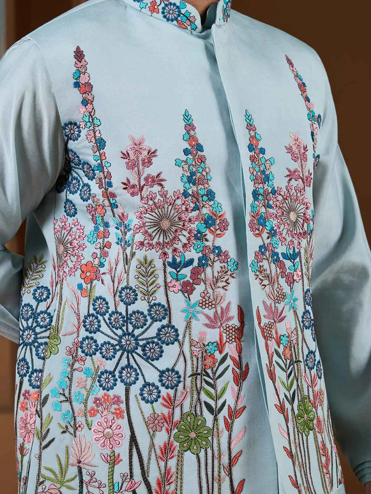 Light Pista Kurta Set With Embroidery Sequins Koti