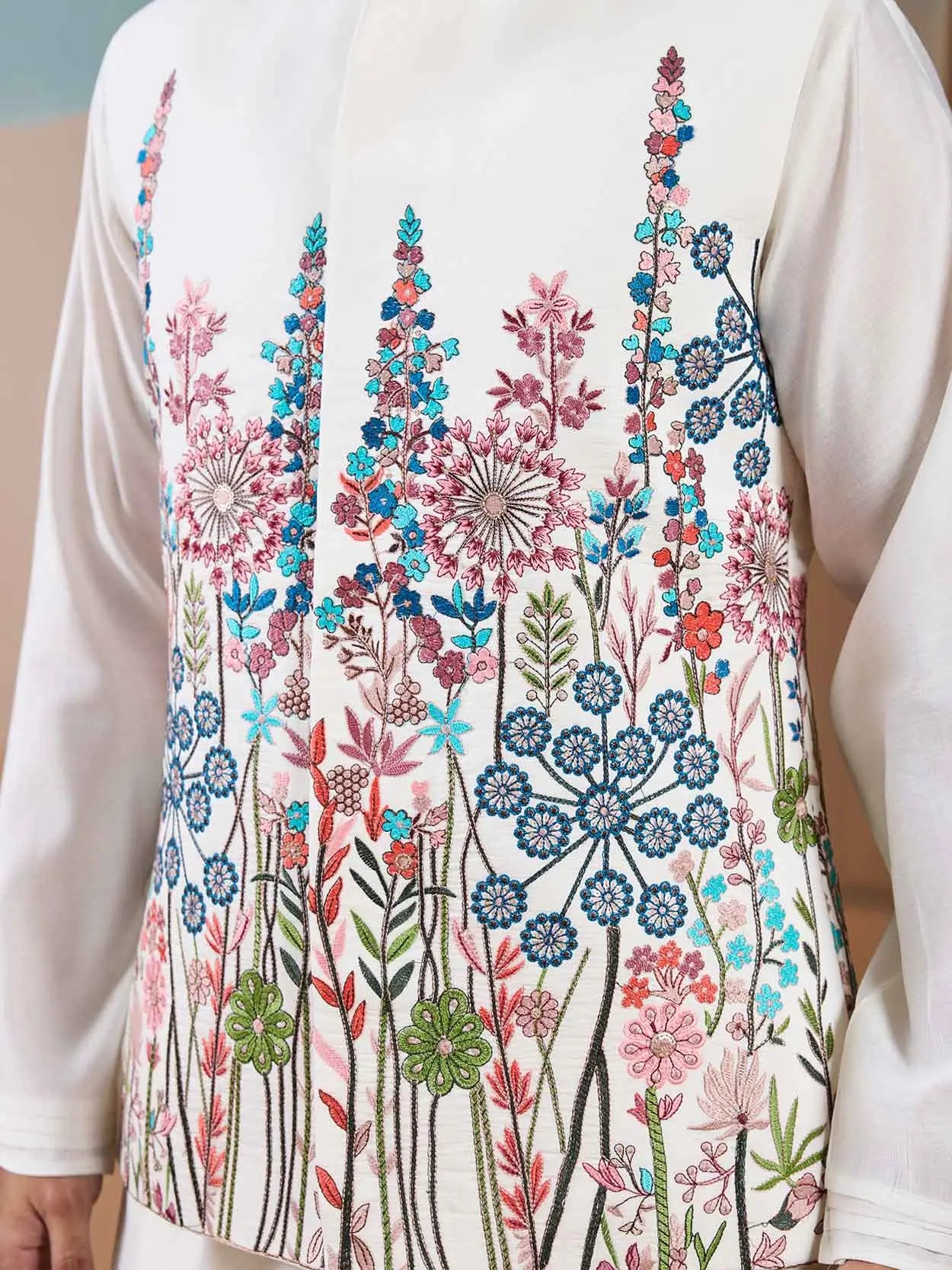 White Kurta Set With Embroidery Sequins Jacket